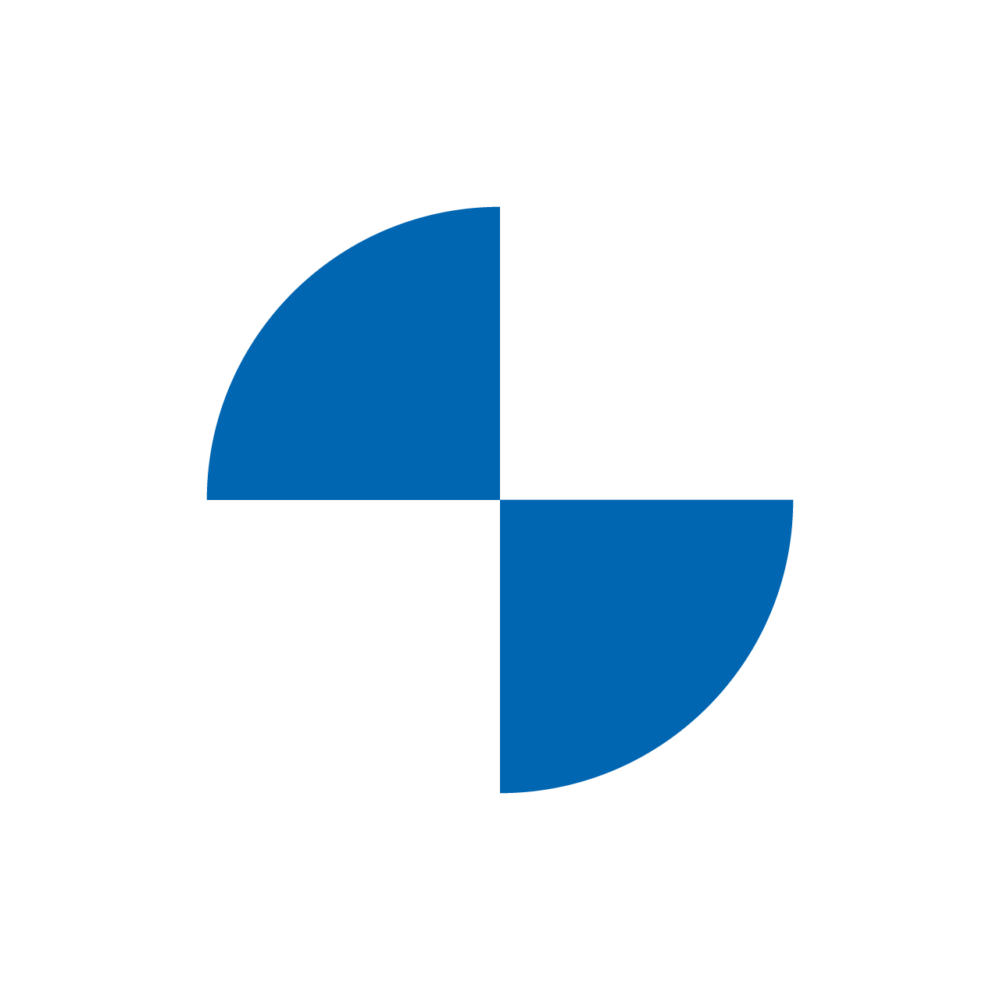 The image shows the BMW logo. It is a circular emblem with a black border and white inner ring featuring the letters 
