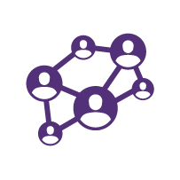 A purple icon depicts a network of five interconnected human figures, each represented by a circle with a simplified head-and-shoulders silhouette, arranged in a circular formation on a white background. - CSA Catapult