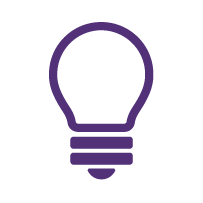 A purple light bulb icon enclosed in a white circle with a grey outline, representing an idea or innovation. The light bulb has a simple, stylized design with three bands at the base. - CSA Catapult