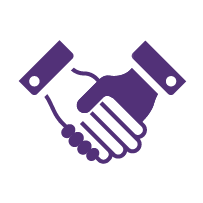 A purple icon of two hands shaking, set against a white circular background. The handshake symbolizes agreement and cooperation. - CSA Catapult