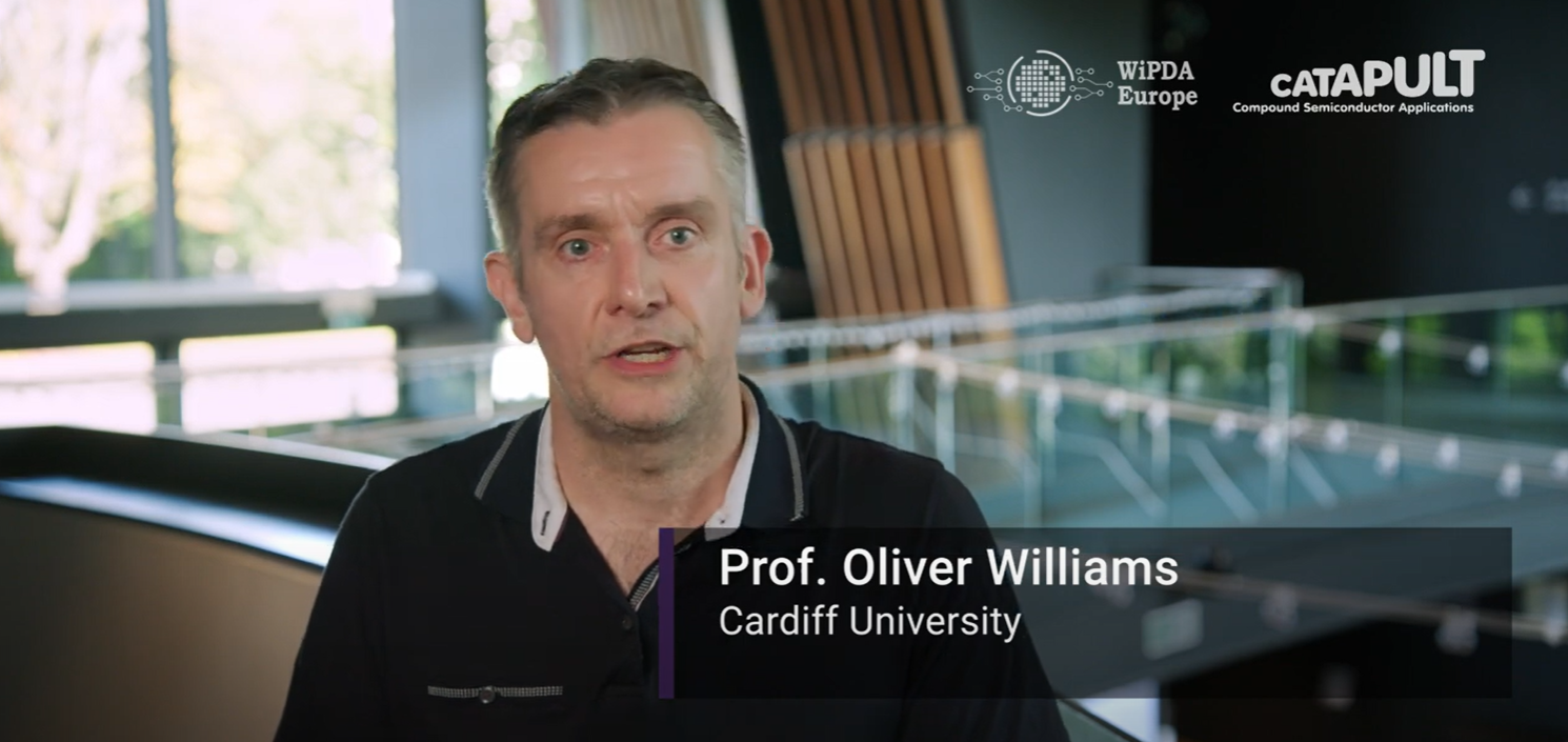 A person speaking in an indoor setting, with logos for WiPDA Europe and Catapult in the top right and text identifying a professor. - CSA Catapult