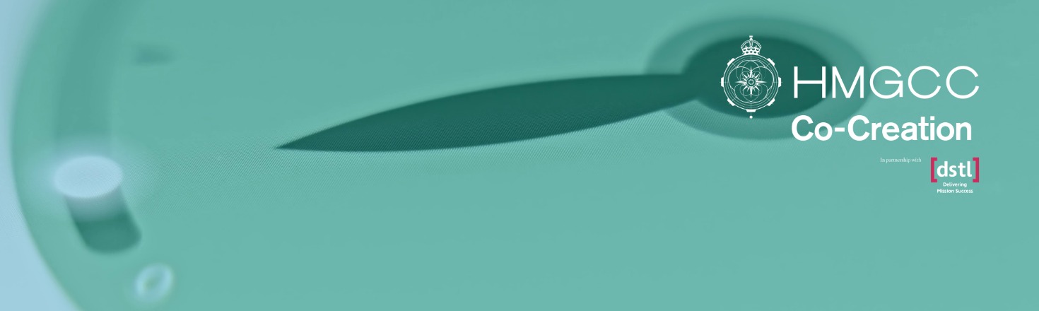 HMGCC Co-Creation and Dstl logos on a teal abstract background featuring personal electronic devices in a circular design. - CSA Catapult